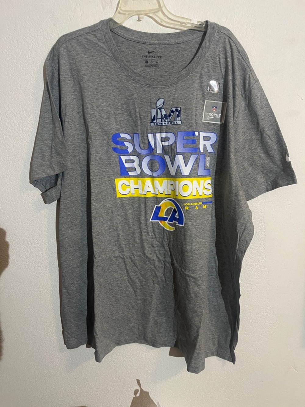 Nike Grey Los Angeles Rams Super Bowl Champions Tee with Blue & Yellow Accents